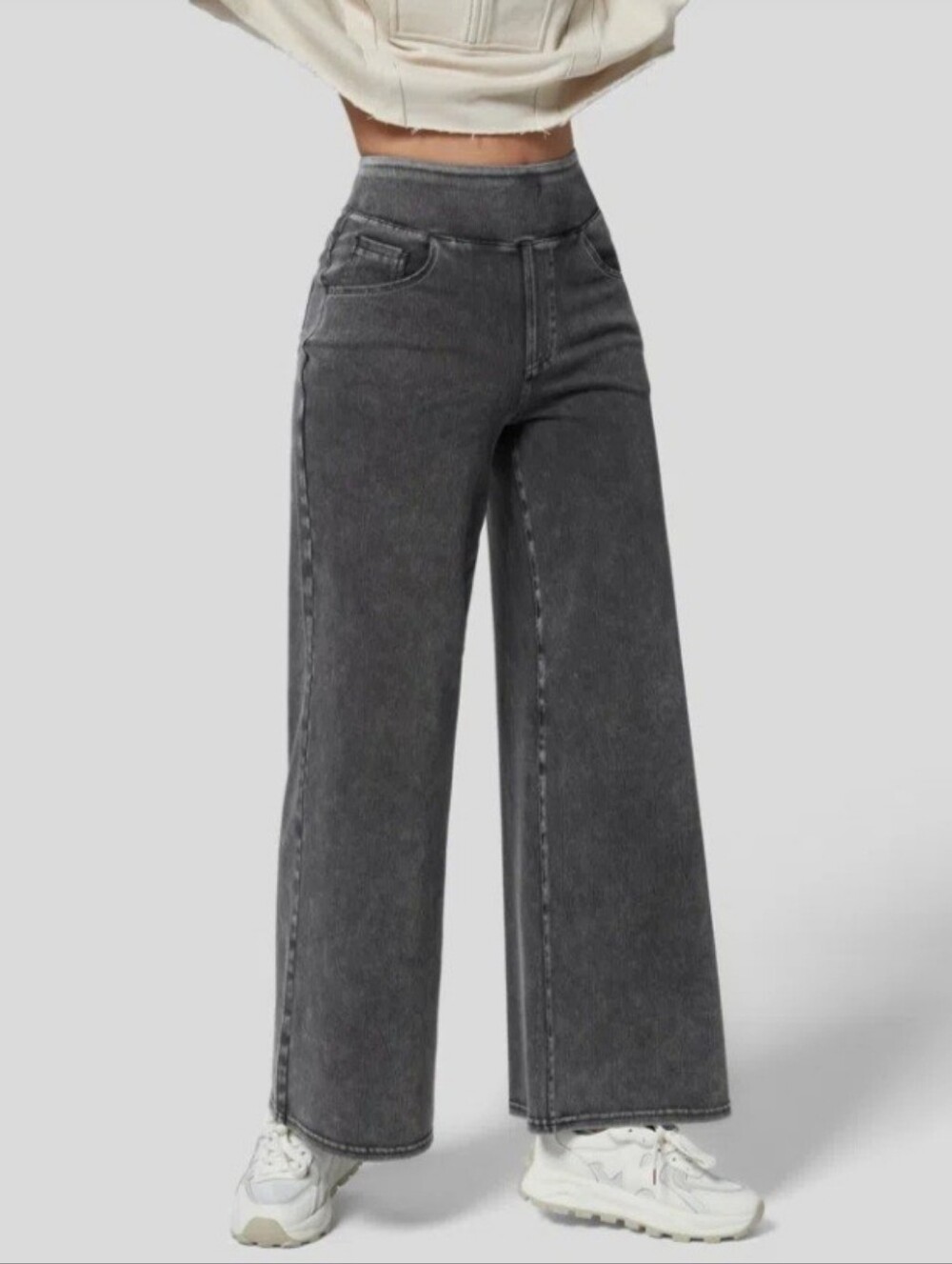 Halara High Rise Wide Leg Pull On Denim Jeans Size Large NEW NWT Black